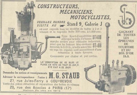 réclame moteur Staub 1929